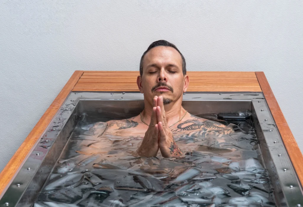 Man in ice bath
